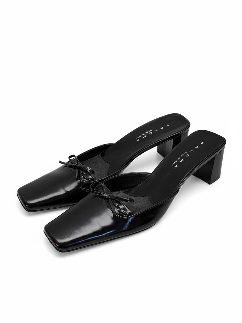 NIB Paloma Black Leather Square Toe Block Heels 8 Quiet Luxury Old Money
